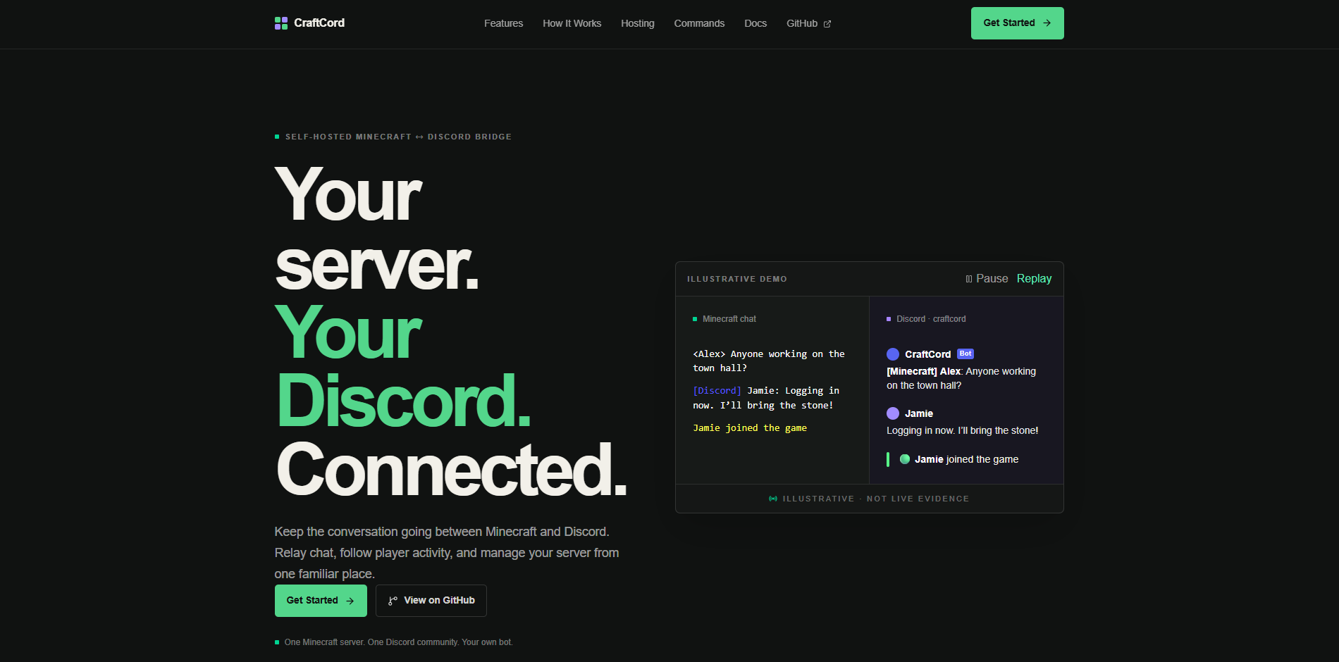 Screenshot of the craftcordbot.com homepage