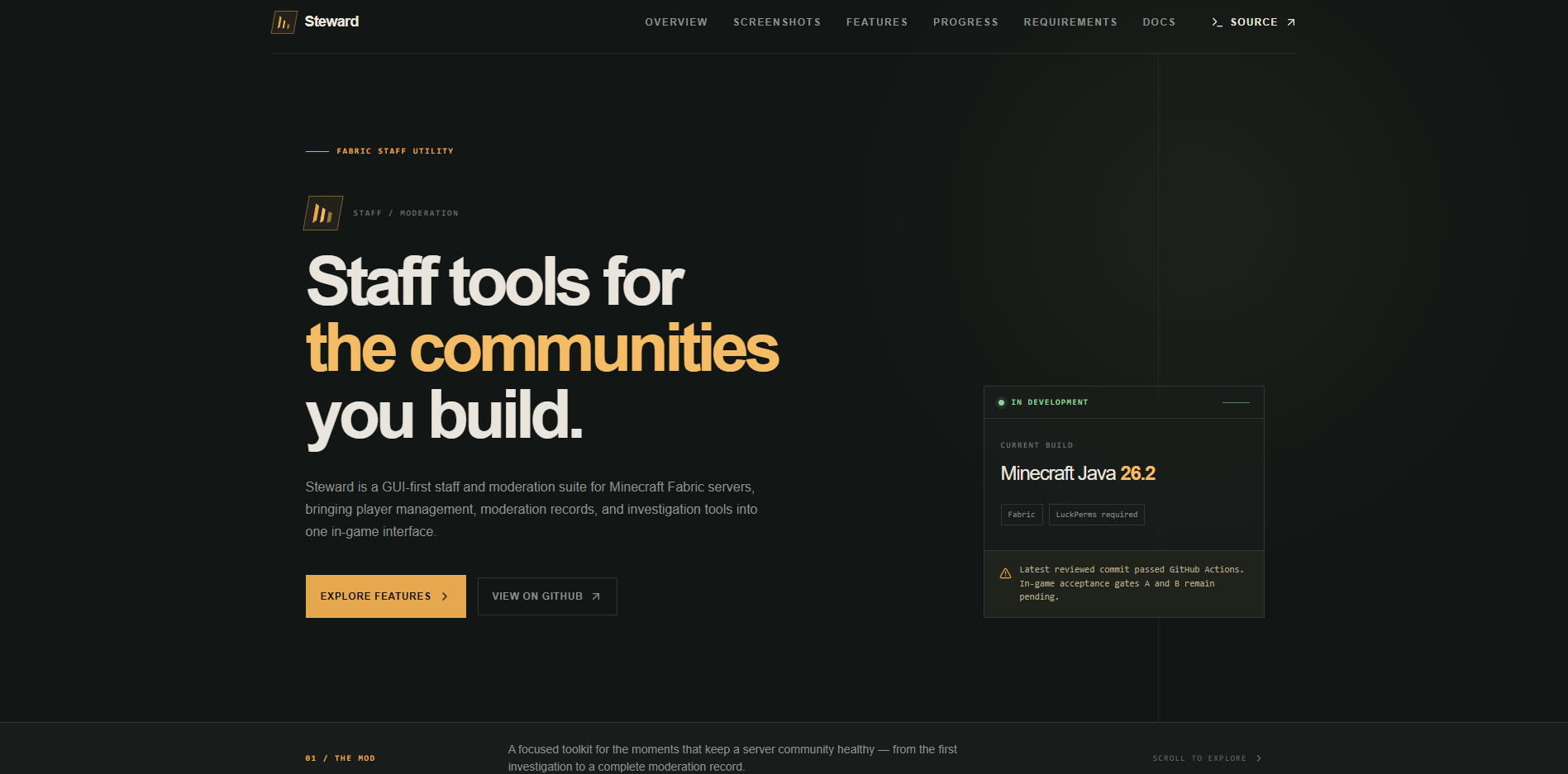 Screenshot of the Steward product website