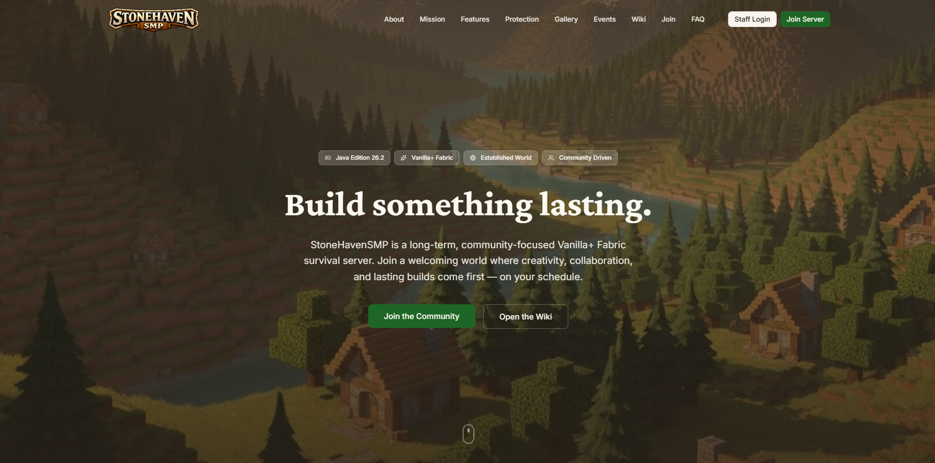 Screenshot of the stonehavensmp.com homepage